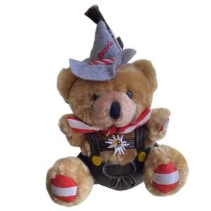 Vintage Austria Souvenir Plush Bear Yodels Austria Elbigenalp Lederhosen